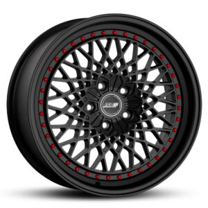 JSR ST19 SATIN BLACK RED RIVETS 18X8.5