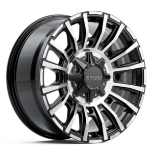 Black Rock Mayhem gloss black wheel with machined face angle view